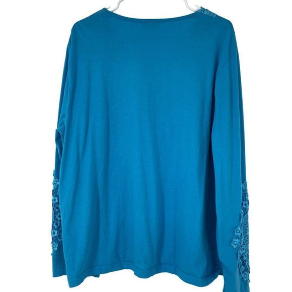 Womens Collections ETC Blue Embroider Lace Tshirt Top Long Sleeve XXL 3087 - Picture 6 of 8